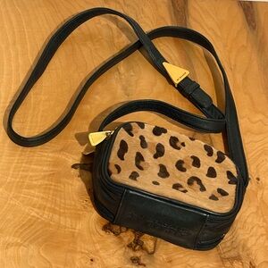 Sharif Black and Leopard Print Crossbody Bag